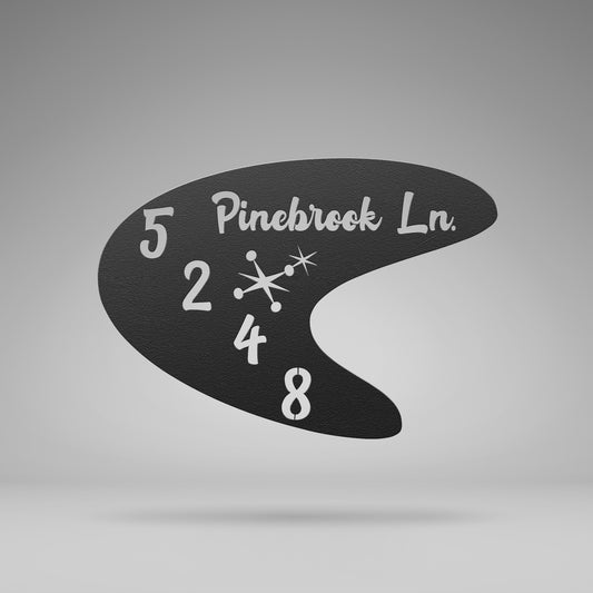 Atomic Boomerang Retro Address Sign