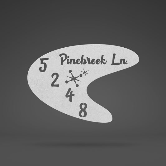 Atomic Boomerang Retro Address Sign