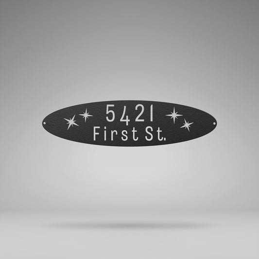 Mid-Century Modern Ellipse Address Sign - A Timeless Touch for Your Home