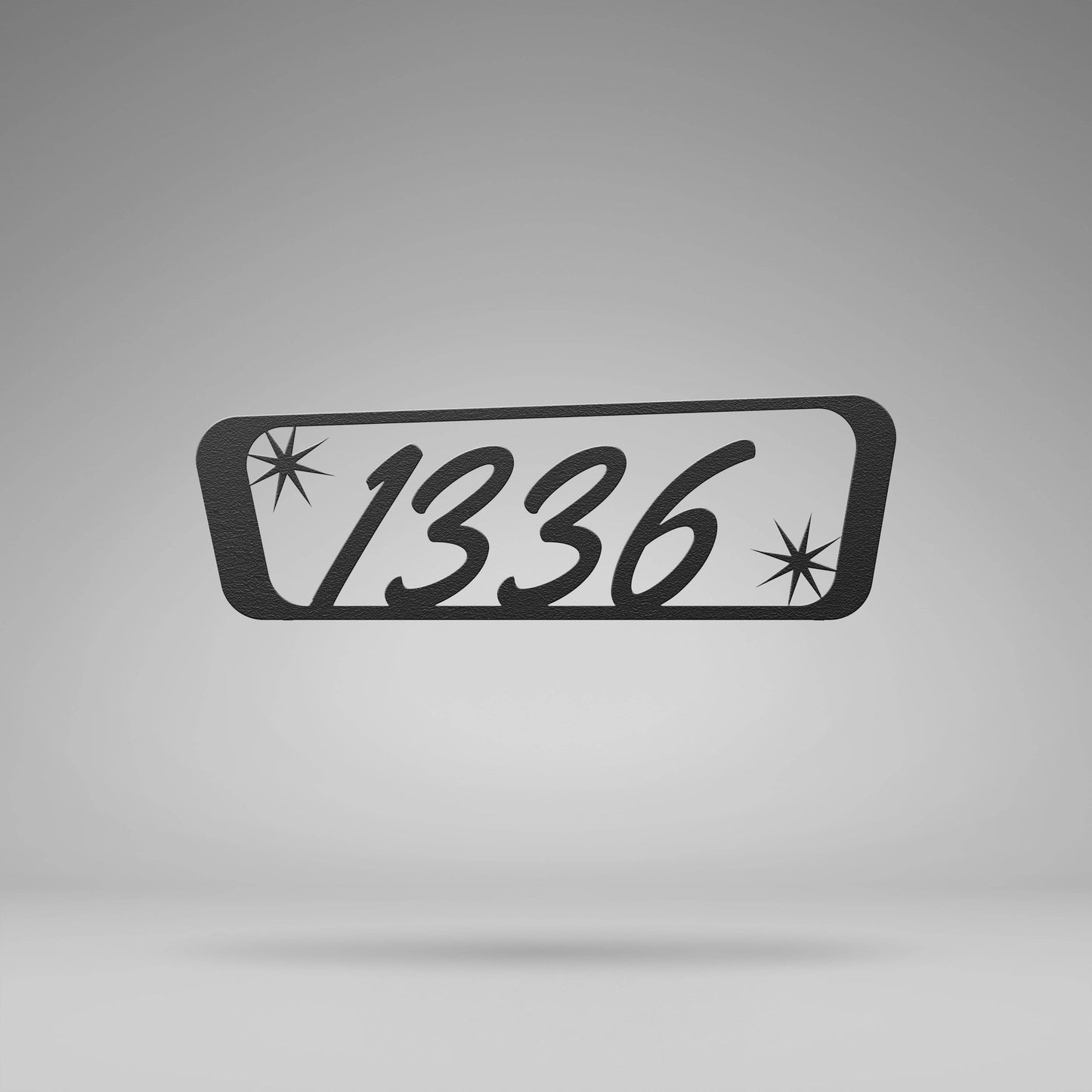 Mid Century Modern Rectangle Home Address Sign with Starburst - Customizable Numbers Displayed on House