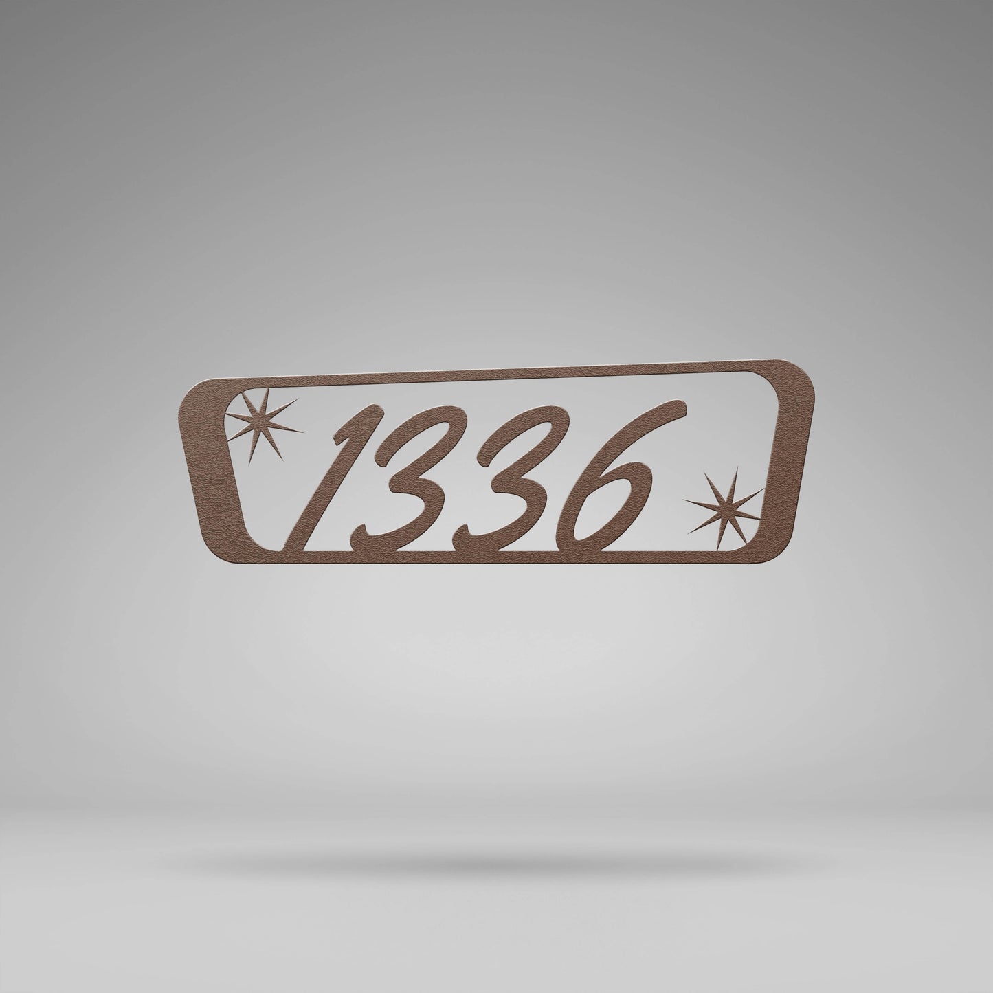 Mid Century Modern Rectangle Home Address Sign with Starburst - Customizable Numbers Displayed on House